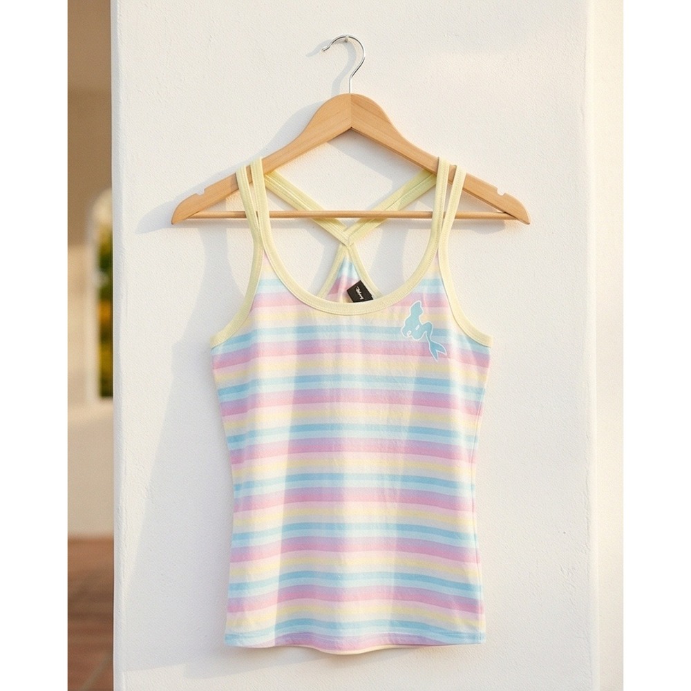 Disney L Ariel Striped Racerback Tank Top Pastel Multicolor Mermaid Large NWT